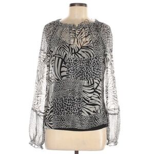 ECI sz M zebra print sheer long sleeve silk blouse